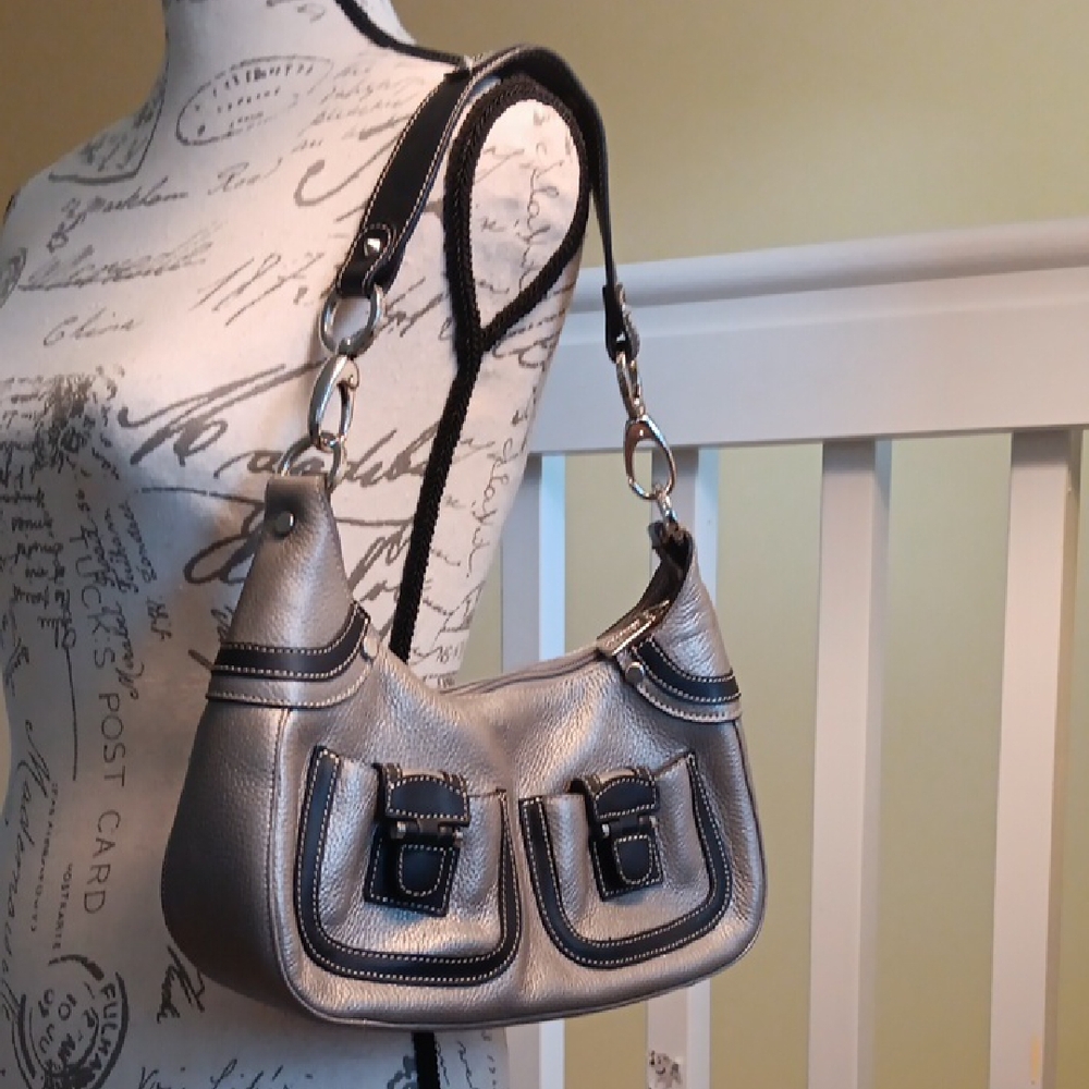 Elegant Silver and Black Shoulder Bag